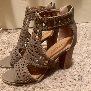 Worn once!! Open toe chunky heel booties